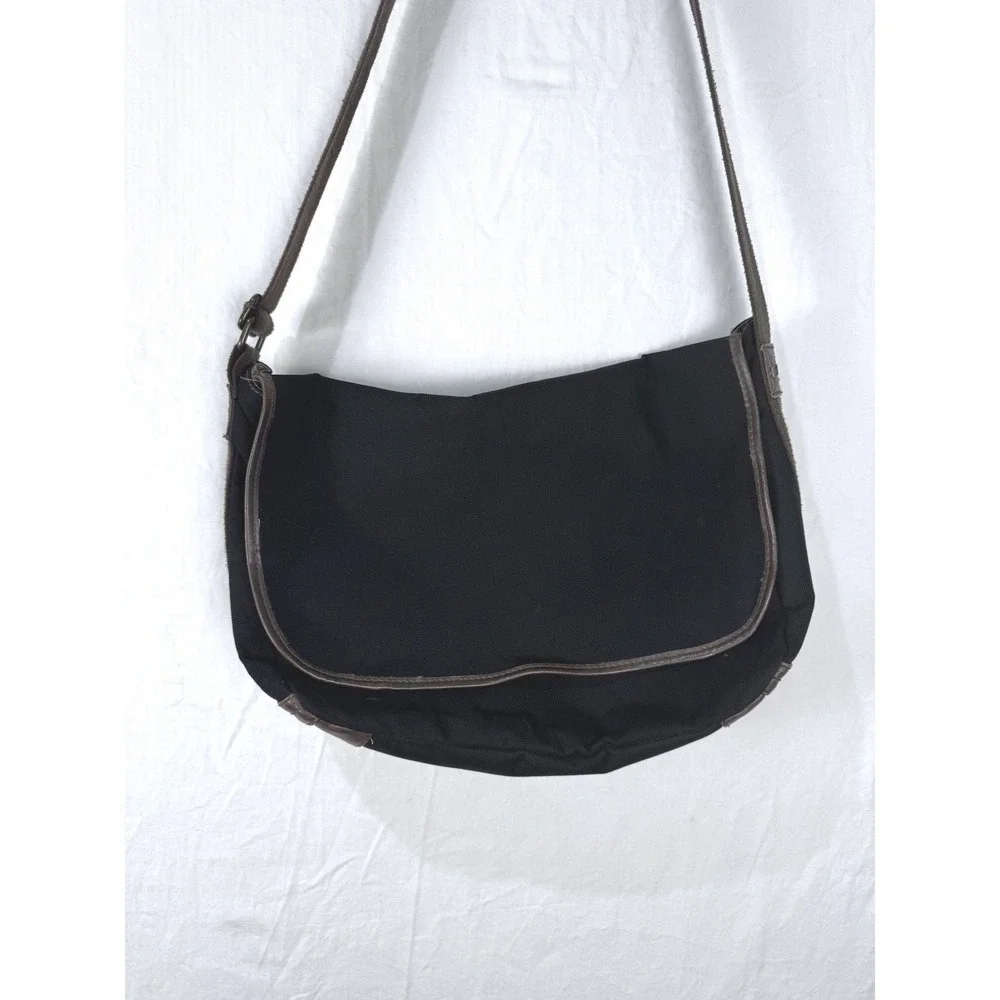 Gap Messenger Bag Black Brown Trim Crossbody Vintage 2007 Y2K Large Poly Blend